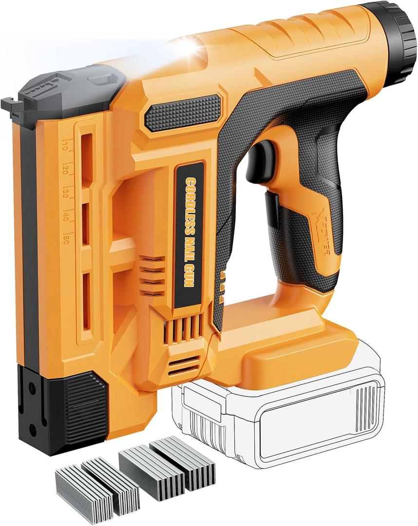 18 Gauge Brad Nail Gun for Dewalt 20V MAX Battery(NO Battery), 2 in 1 Cordless Brad Nailer, Adjustable Depth, LED Light, Electric Nail Gun for Wood, Trim Work, DIY (Dark Yellow)