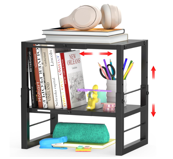 Locker Organizer Shelf School, Adjustable Width and Height, Stackable Metal Locker Storage Organization, Ideal Locker Fits Standard Size School, Office, and Gym Lockers, Black