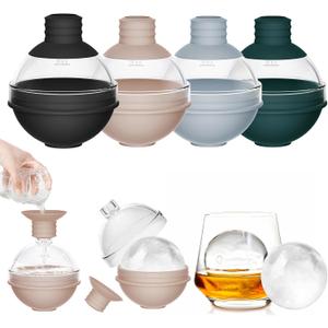 Large Ice Ball Molds for Whiskey & Cocktails with Funnel Lid - Big Sphere Ice Cube Trays for Drinks, Bourbon, and Wine, Silicone Round Ice Maker for Freezer (Set of 4) - Reusable Easy-Release Ice Tray
