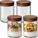 16oz 4 Pack Overnight Oats Containers with Lids, Glass Mason Jars with Acacia Wood Airtight Lids, Wide Mouth Meal Prep Storage Jars for Yogurt, Chia Pudding, Salad, Parfait, Snacks, Spice