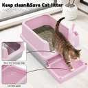RIZZARI Cat Litter Box: Pink Stainless Steel Odor Control Pan - Easy Clean Non-Porous - 11.6" High Sides Anti-Scatter - Open Top for Fast Scooping - with Scoop - Apartment Bathroom/Laundry Room