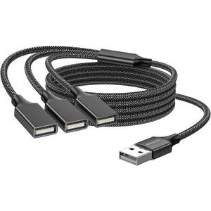 MOGOOD USB 2.0 Multiport Adapter & Splitter - 2M USB Extension Cord for Charging, Data Transmission, Hard Drive, MacBook, Laptop (Dark Black)