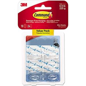 3M 17006CLR-18ES Clear Hooks w/Adhesive Strips, 18-Hook Pack - Quantity 4