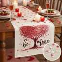 2 x Valentines Day Table Runner for Valentines Day Decor Table, Valentine Runner for Dining Kitchen Table, Table Runner Hearts, 13x72 Inch (Be Mine Heart Tree)