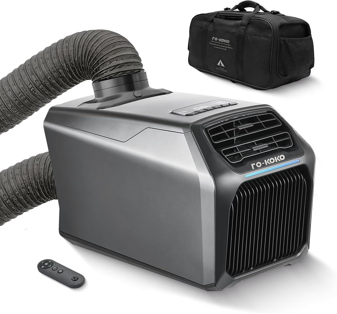 Dual Hose 6800 BTU Portable Camping Air Conditioner & Heating, 5-in-1 Quiet Small AC Unit with 550W, Windowless AC for Tent, RV, Van, Car, Garage, Indoor & Outdoor Use(Silver)
