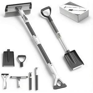 Ice Scrapers for Car Windshield, 47.3" Extendable Snow Brush for Car with Snow Shovel, 3-in-1 Heavy Duty Aluminum Car Snow Brush and Ice Scraper with Foam Grip for SUV Truck Windows (Black)