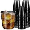 50 Pcs 12oz Disposable Stemless Glasses Crystal Plastic Wine Glasses Clear Classic Pet Cup for Meeting Weddings Birthdays Cocktail Christmas Party Supplies(Black)