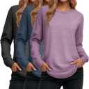 3 x Ficerd 3 Pack Women's Long Sleeve Shirts, Cotton Crew Neck Tunic Tops Casual Loose Fit Pullover Sweatshirts Curved Hem Shirts (M)