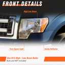 Headlight Assembly Compatible with 2009-2014 Ford F150 OE Style Pickup Chrome Housing Amber Reflector Headlamp Driver and Passenger Side (ONLY for halogen models)
