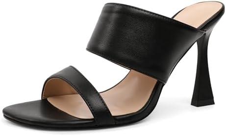 Esvowido Womens Mule Heels Square Open Toe Slip On 3.9 Inch Stiletto High Heels Mules Sandals Double Band for Party Wedding Office Date Bridal Summer Fashion, Size: 8
