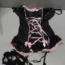 Mixxmix Lingerie Sets for Women Sexy Rave Outfits Lace Up Corset Bodysuit with Garter 2 Piece, S