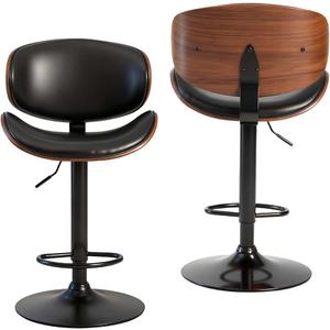 2-Pack Adjustable Swivel Bar Stools with Backrest – PU Leather Modern Counter Height Stools for Kitchen Island, 360° Rotation, Rubber Anti-Slip Base, Easy Assembly, Black
