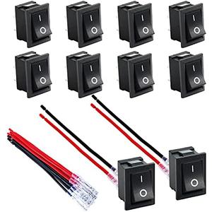 DaierTek Mini ON and Off Rocker Switch 12V 20A T85 2 Pin SPST Small ON Off 120V 10A Rocker Toggle KCD1 Switch Pre-Wired Black for Automotive, Car -10Pack