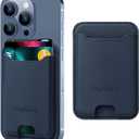 TopMade Phone Card Holder, Premium Leather Phone Wallet Stick on, Stronger 3M Adhesive Credit Card Holder for Back of Phone Case, iPhone, Samsung, and Android, RFID Blocking, Fit 4 Cards, Blue