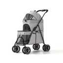 YYW Double Pet Stroller Foldable 2 Carriages Lockable Wheels Gray