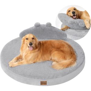 Large Dog Bed - Orthopedic Dog Beds for Extra Large Dogs with Washable Removable Cover Waterproof Pet Beds with Pillow - Light Gray (38*38*3inch)