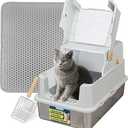 TENTIZON Stainless Steel Cat Litter Box with Lid, Large Covered Enclosed Kitty Litterbox with Hood, Flip Top, High Side, Litter Mat, Scoop for Big Cats, Kitten, No Odor, No Mess, Easy Clean, Grey (XL)
