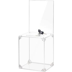 KYODOLED Large Tall Acrylic Donation Box with Slot and Lock, Clear Ballot Box with 6"x8" Sign Holder Storage Container for Voting, Raffle,Tip Jar, 6.7"x5.23"x8"