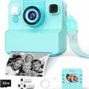 Kids Camera Instant Print with Flip Lens, 1080P HD Video Inkless Toddler Digital Camera with 32GB Card, Portable Travel Christmas Birthday Gift for 3-12 Girls Boys with 3 Rolls Print Paper (Green)