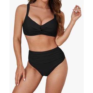 Twist High Waisted Bikini for Women Cross Lace Up Bathing Suit Ruched Bikini Swimsuits Tummy Control Swimwears, M