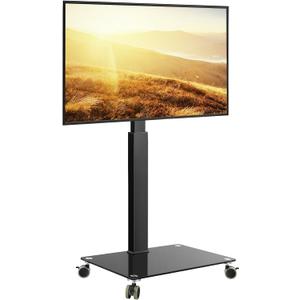 WKWKER Rolling Floor TV Stand Mobile TV Cart for 27-60 inch LED Screen Universal Televisions Stand with Mount Tempered Glass Base TV Stand for Bedroom Living Room Max VESA 400x400mm