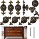 10 Pcs Antique Brass Cabinet Knobs Vintage Retro Drawer Knobs with Backplate Flower Shape Metal Dresser Pull Handles for Kitchen Cupboard Wardrobe Cabinet(Sunburst)