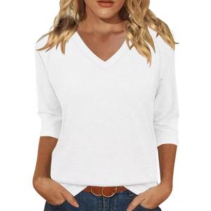 KISSMODA 3/4 Length Sleeve Shirts for Women Floral Business Shirts Tops Blouses Tops Loose Fit T-Shirts (X-Large)