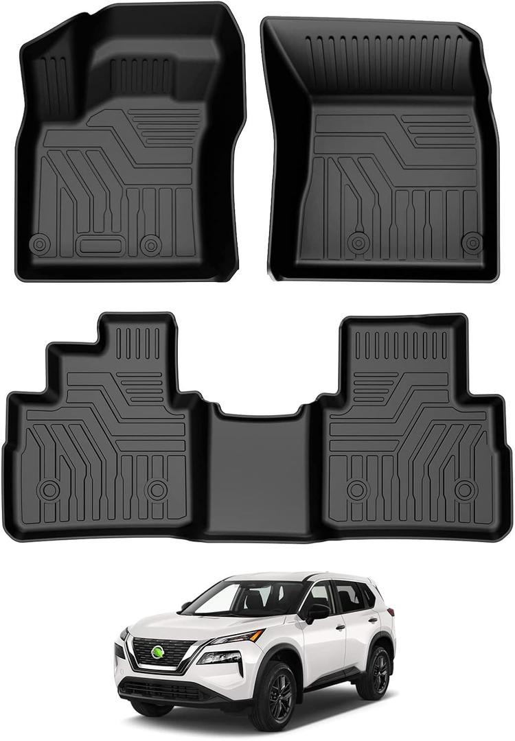 T TGBROS Floor Mats for Nissan Rogue 2021-2026 All Weather Protection TPE 2 Rows Floor Liners Custom Fit for Nissan Rogue Accessories Car Mats Non-Slip Black (Not for Sport)