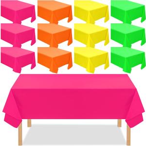 Peryiter 12 Pack Assorted Neon Color Plastic Tablecloth Disposable Rectangle Tropical Colored Table Cover Neon Party Supplies Birthday Wedding Picnic Home Decoration(54 x 72 Inch,Bright Color)
