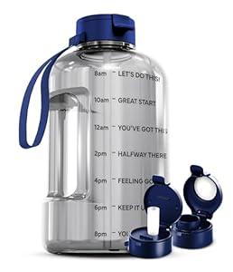AQUAFIT 128 oz Water Bottle with Time Marker - Straw & Chug Lid - BPA Free 1 Gallon Gym Water Bottle with Handle - Big Gallon Jug (Clarity, 128 Ounces)