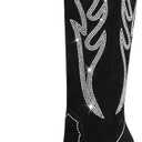 Celbreez Cowboy Boots for Women Cowgirl Boots Women Suede Knee High Boots Rhinestones Embroidered Western Boots Pointed Toe Chunky Heel Side Zip Festival Country Concert Shoes (6, Black)