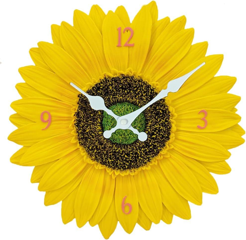 Outdoor Wall Clock for Garden, Patio and Deck, Sunflower 12in Garden Clock Waterproof Clocks -Not Silent (Sunflower)