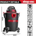 Shop-Vac 5985005 6 Gallon Wet/Dry Vacuum, 3.5 Peak HP, 1.25 Inch Diameter x 7 Foot Hose, 6 Foot Cord, Ideal for Home, Garage, and Workshop Cleaning