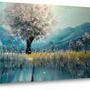TEKMENT Pink Tree Wall art Mountain and Lake Boat Picture Nature Landscape Artwork Decor for Painting Framed Large Size for Living Room Bedroom Dinning Room Home Office Wall Decor Bedroom ( 20x40 Inches ) (40L" x 20W", Pink Tree By Lakeside Wall Art (S004))