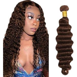 Chocolate Brown Human Hair Bundles Deep Wave 28 Inch Dark Brown Single Bundle Human Hair Extenion 1 Bundle Color #4 100g Unprocessed Brazilian Virgin Double Weft