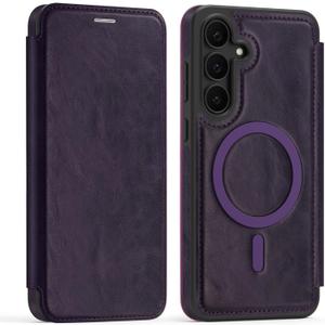 Lunivop Compatible with Samsung Galaxy S25 FE Case 2025 6.7 '' Flip Cover PU Leather RFID Blocking Card Holder Wallet Compatible with Magsafe Magnetic Phone Case for S25 FE (Purple)