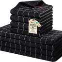 Homaxy Kitchen Towels and Dishcloths Set, 12 x 12 and 13 x 28 Inches, Set of 8 Bulk Cotton Terry Kitchen Towels Set, Checkered Designed, Soft and Super Absorbent Dish Towels, Black
