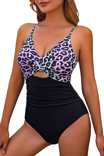 COCOPEAR Sexy Cutout One Piece Swimsuit Women Adjustable Shoulder Straps Bathing Suit for Women Push Up High Waist Swimsuit (Medium, Black)
