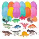 Easter Eggs Filled with Dinosaur Toys Fillers Plastic Surprise Eggs Easter Basket Stuffers Party Favors for Kids Boys Girls Toddlers 24 Pack.