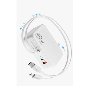 Retractable USB C Charger Wall Plug with 35.5in/90cm Type C Cables Cords,40W Fast Charging Foldable Block Multi Charger for All Devices for iPhone 17/16/15/14/13/12,iPad,Galaxy,Pixel