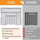 Silverware Drawer Organizer for Kitchen, Adjustable Utensil Drawer Organizer with 2 Knife Block, BPA Free Flatware and Cutlery Holder, Expandable Plastic Storage for Spoons Forks Knives(Grey)