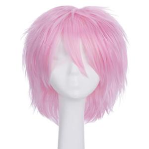 S-noilite Short Pink Wig Unisex Anime Costume Cosplay Pixie Wigs for Women Men Short Layered Fluffy Straight Hair Wigs for Halloween Comic-cons Party (Pink)