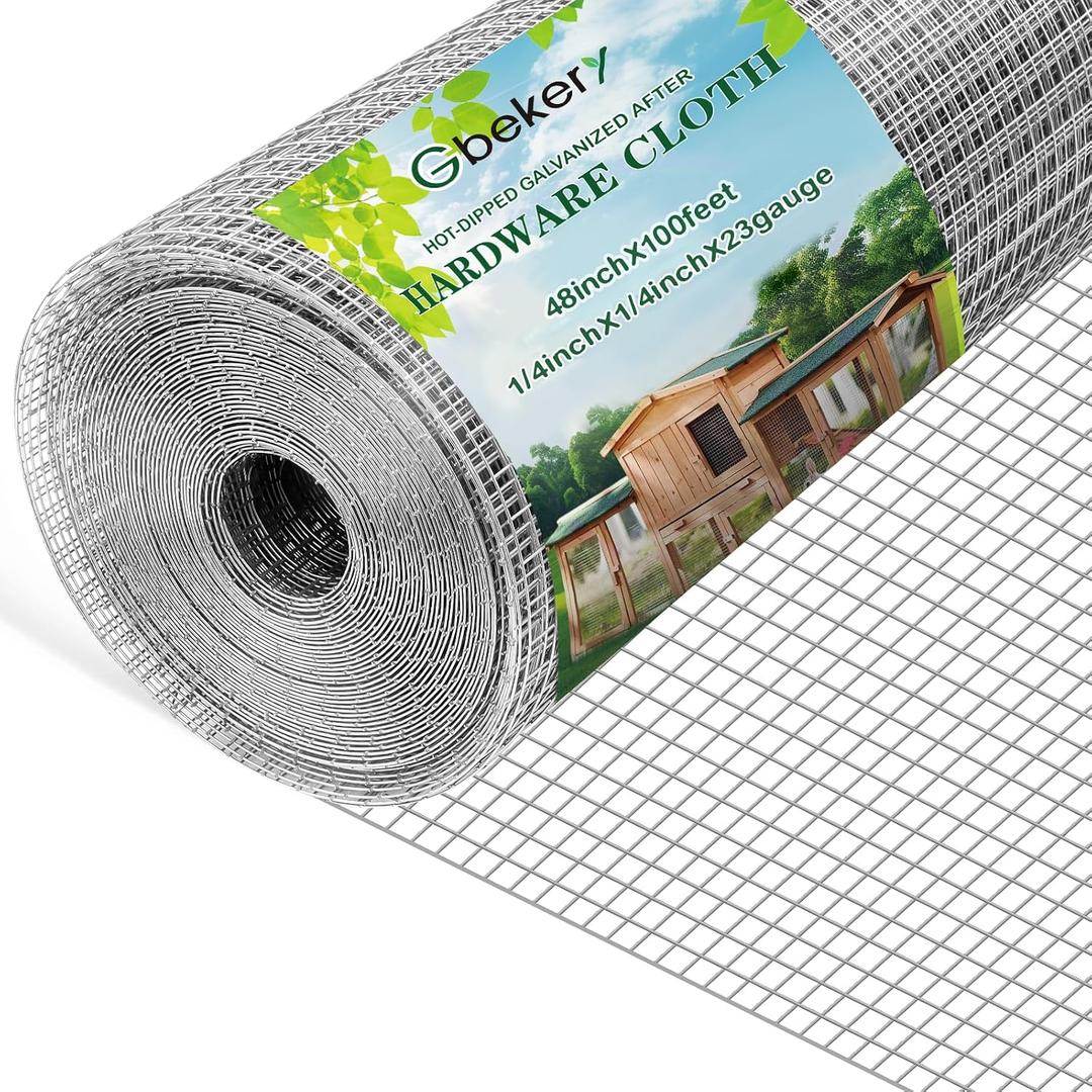 Gbekery Hardware Cloth 1/4 inch 48in x 100ft 23 Gauge, Chicken Wire Hot-dip Galvanized After Welding Fence Roll Garden Plant Welded Metal Wire Fencing Roll, Rabbit Cages Snake Fence