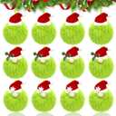 JULMELON 12 Pcs Lime Green Furry Christmas Ball Ornaments with Santa Hat, Xmas Green Furry Ornaments Christmas Ball Hanging Decorations Tree Decorations for Home Party Fireplace Mantel Wall Decor
