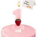 Birthday Candles for Cake, Pink Number Candles, Cake Candles with Greeting Card for Birthday Party Wedding Anniversary Celebrations (Strawberry 1 Candle)
