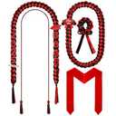 Canlierr 18 Pcs Graduation Leis and Stole and Honor Cords 2025 Braided Necklace Adjustable for Student Graduation Gifts Party Supplies(Red and Black)