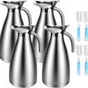 4 PCS 68 Oz Coffee Carafes for Keeping Hot and Cold, Insulated Pitcher Thermal Coffee Carafe with 4 Brushes Stainless Steel Tea Flask Double Walled Vacuum Large Thermos for Hot Drinks, Beverage, Water
