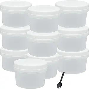 10 Pack 13oz Small Freezer Containers with Lids, Reusable Plastic Food Storage Containers with 10 Pcs Plastic Fruit Forks for Jam, Fruit, Sauce, Cake and Ice Cream (400ml)