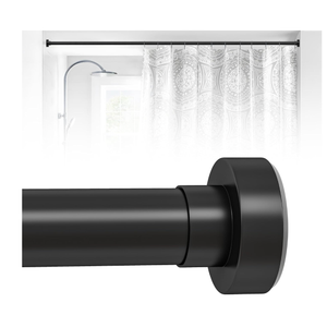 HTZON Black Shower Curtain Rod 18 to 49Inch:Small Spring Tension Shower Rods for Bathroom Kitchen Doorway,Modern Heavy Duty Adjustable Tension Shower Curtain Rod No Drilling NoSlip Easy Install,Black