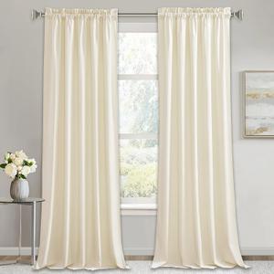 RYB Home Ivory Velvet Curtains - Super Soft Rod Pocket Window Curtains & Drapes, Boho Backdrop for Living Room Home Office, W 52 x L 84, 2 Panels